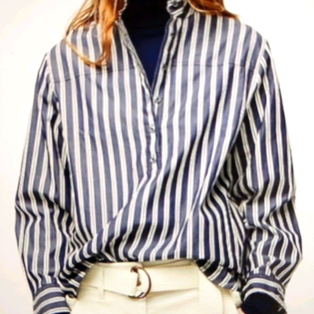 J. Crew Band-Collar Popover shirt in Indigo Stripe